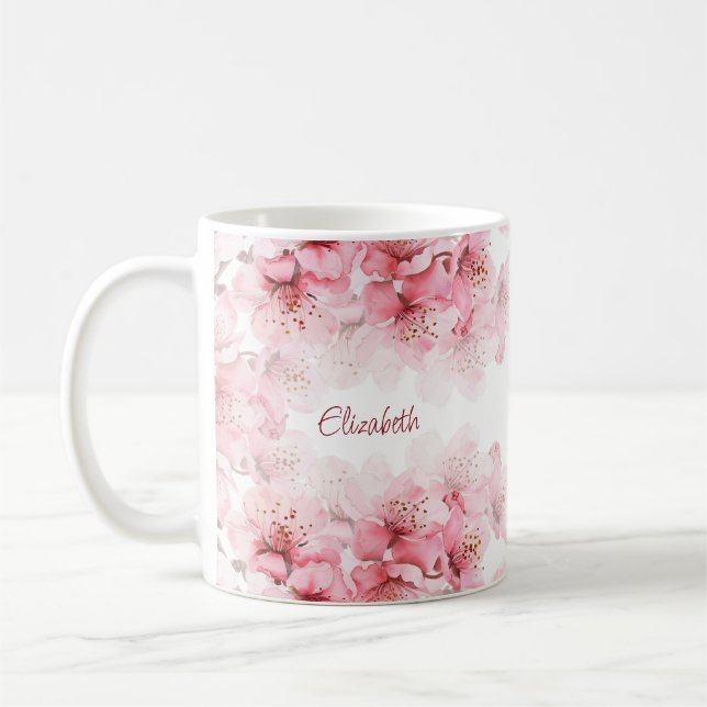 Floral Cherry Blossom Your Name Monogram Mug (Left)