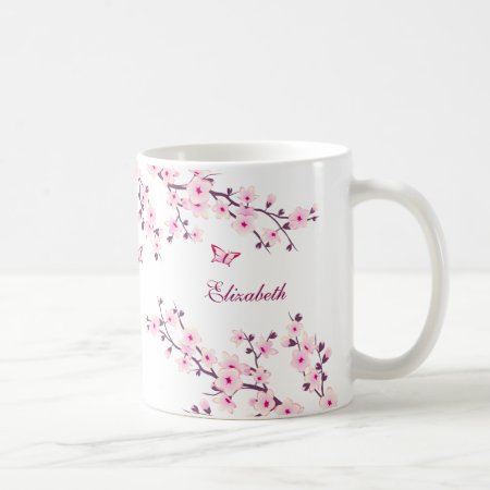 Floral Cherry Blossom Your Name Monogram Mug