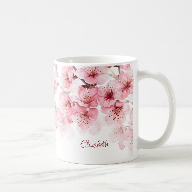 Floral Cherry Blossom Your Name Monogram Mug (Right)