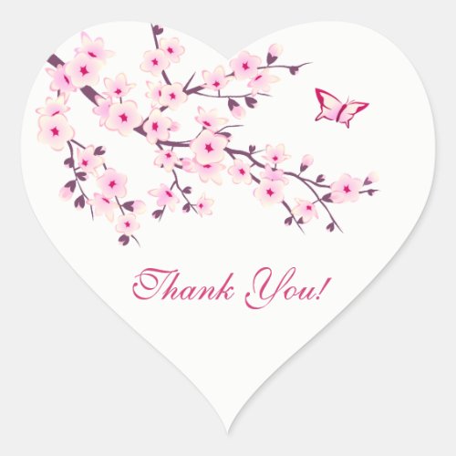 Floral Cherry Blossoms Baby Shower Heart Sticker