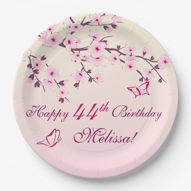 Floral Cherry Blossoms  Birthday Party Paper Plates (Front)