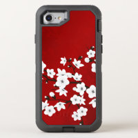 Floral Cherry Blossoms Black White Red OtterBox Defender iPhone 7 Case