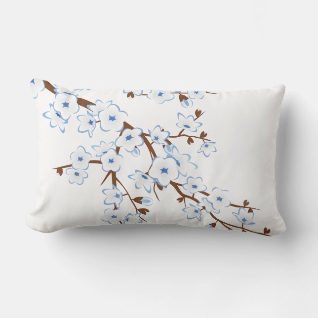Floral Cherry Blossoms Blue White Lumbar Pillow (Front)
