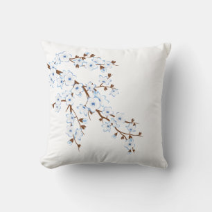 Floral Cherry Blossoms Blue White Throw Pillow