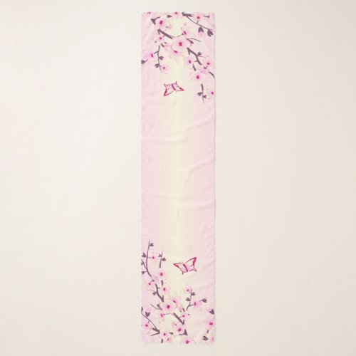 Floral Cherry Blossoms Butterflies Pink Short Tabl Scarf