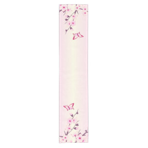 Floral Cherry Blossoms Butterflies Pink Short Table Runner