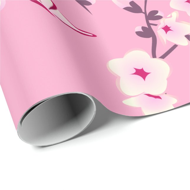 Floral Cherry Blossoms Butterflies Wrapping Paper (Roll Corner)