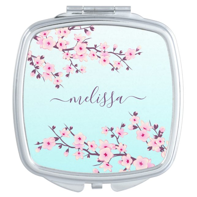 Floral Cherry Blossoms Compact Mirror (Front)