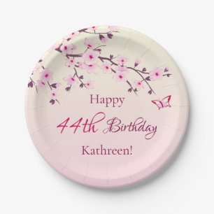 Floral Cherry Blossoms Custom Birthday Paper Plates