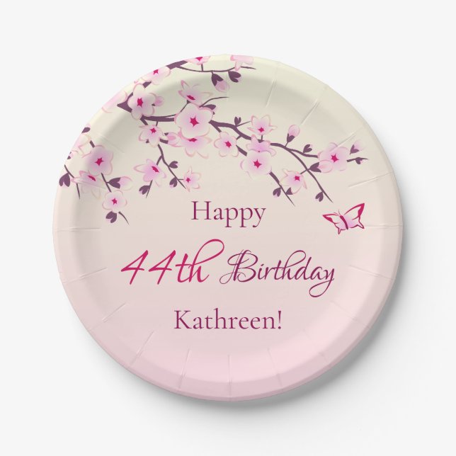 Floral Cherry Blossoms  Custom Birthday  Paper Plates (Front)