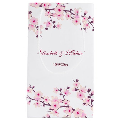 Floral Cherry Blossoms Custom Wedding Small Gift Bag