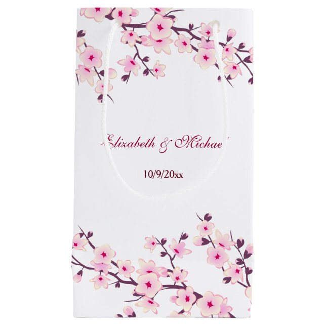 Floral Cherry Blossoms Custom Wedding Small Gift Bag (Front)