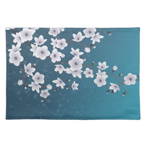 Floral Cherry Blossoms Dark Blue Cloth Placemat