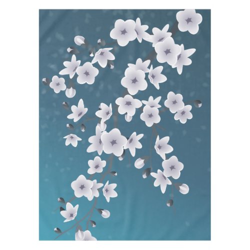 Floral Cherry Blossoms Dark Blue Tablecloth