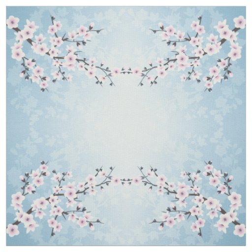 Floral Cherry Blossoms Dusky Pink Pale Blue Patter Fabric