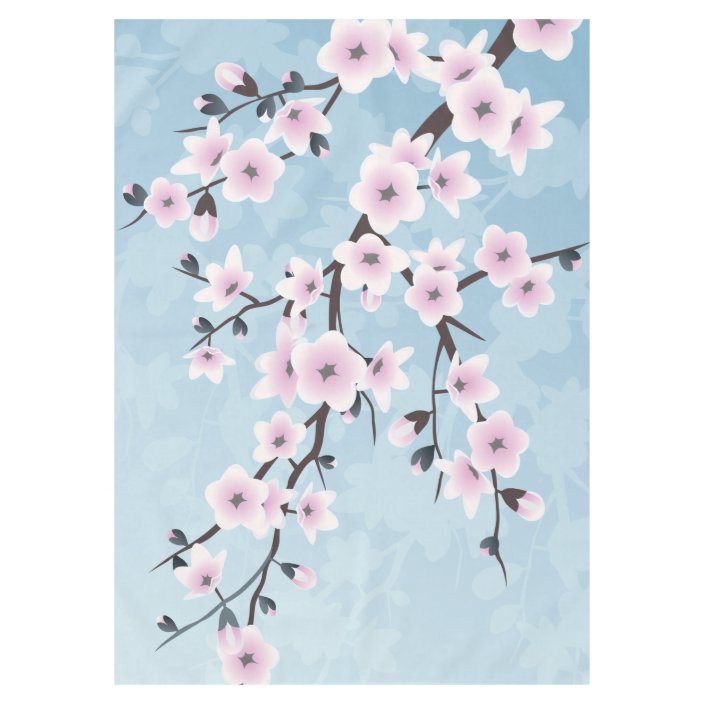 Floral Cherry Blossoms Dusky Pink Pale Blue Tablecloth | Zazzle.com