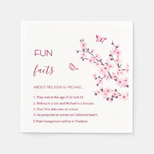 Floral Cherry Blossoms Fun Facts Wedding Napkins