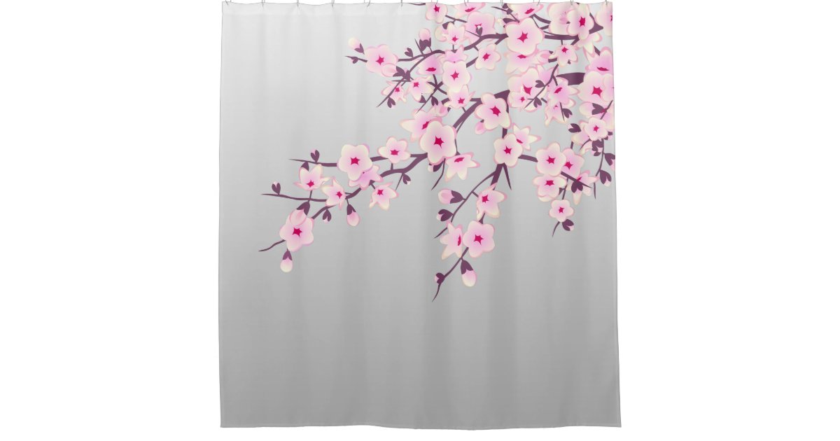 Fl Cherry Blossoms Gray Pink Shower, Pink And Gray Flower Shower Curtain