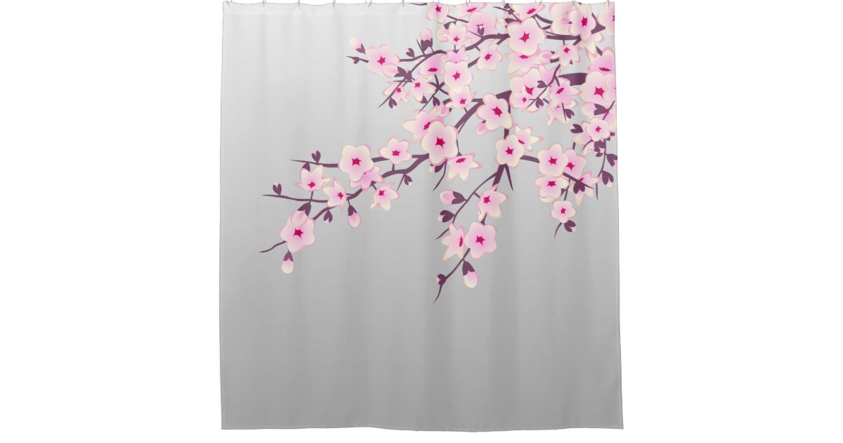 Floral Cherry Blossoms Gray Pink Shower Curtain | Zazzle.com