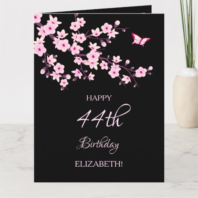 Floral Cherry Blossoms Happy Birthday Card (Front)