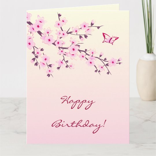 Floral Cherry Blossoms Happy Birthday Card | Zazzle.com