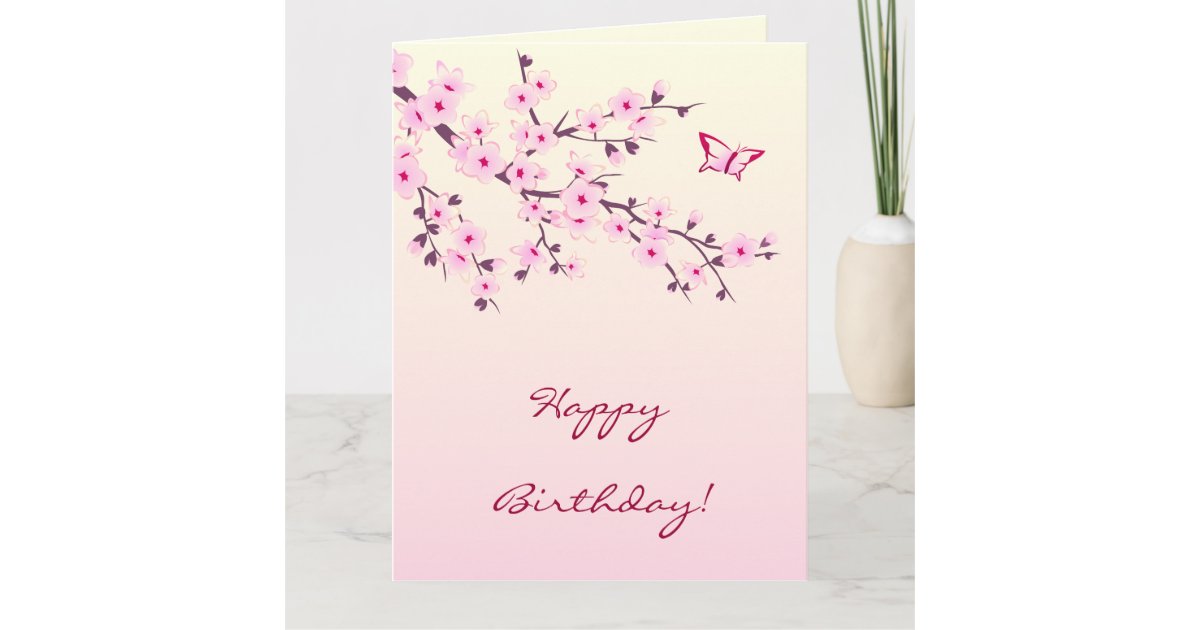 Floral Cherry Blossoms Happy Birthday Card