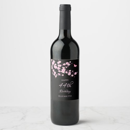Floral Cherry Blossoms Happy Birthday Wine Label