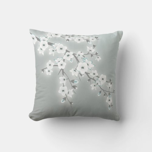 Floral Cherry Blossoms Khaki White Throw Pillow