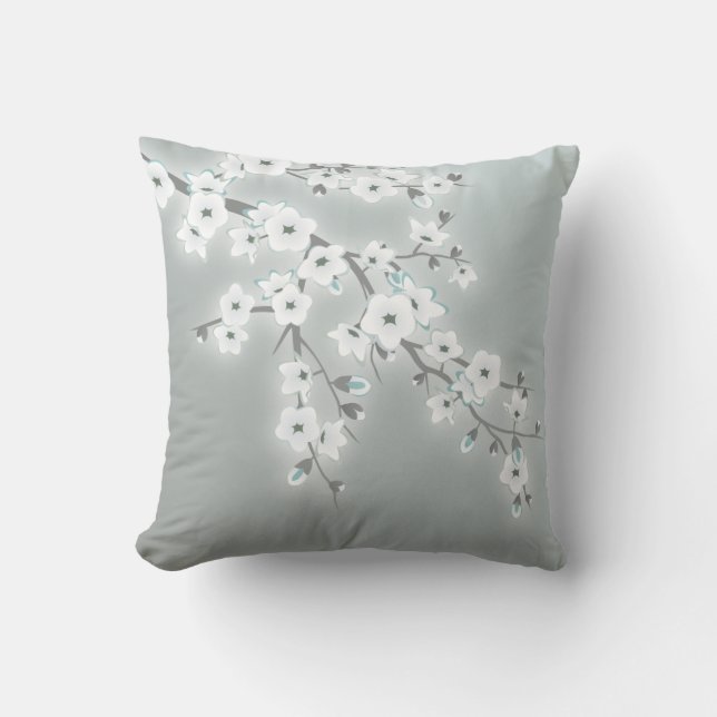 Floral Cherry Blossoms Khaki White Throw Pillow (Front)
