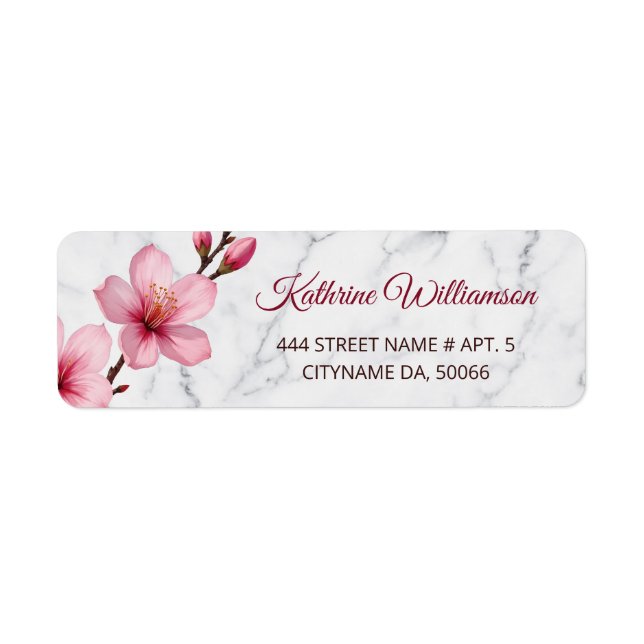 Floral Cherry Blossoms Light Gray Marble Label (Front)