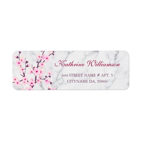 Floral Cherry Blossoms Light Gray Marble Label