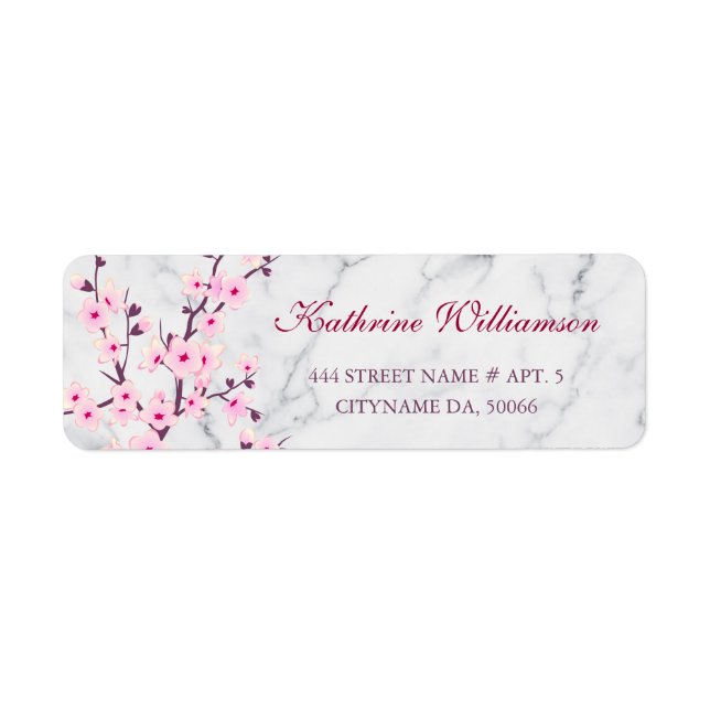 Floral Cherry Blossoms Light Gray Marble Label (Front)