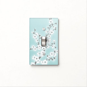 Floral Cherry Blossoms Mint White Light Switch Cover