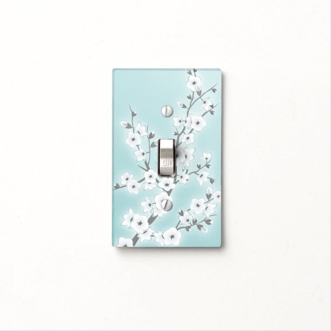 Floral Cherry Blossoms Mint White Light Switch Cover (In Situ)