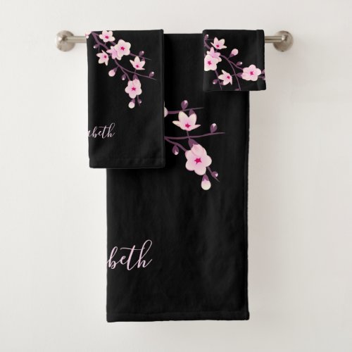 Floral Cherry Blossoms Monogram Bath Towel Set