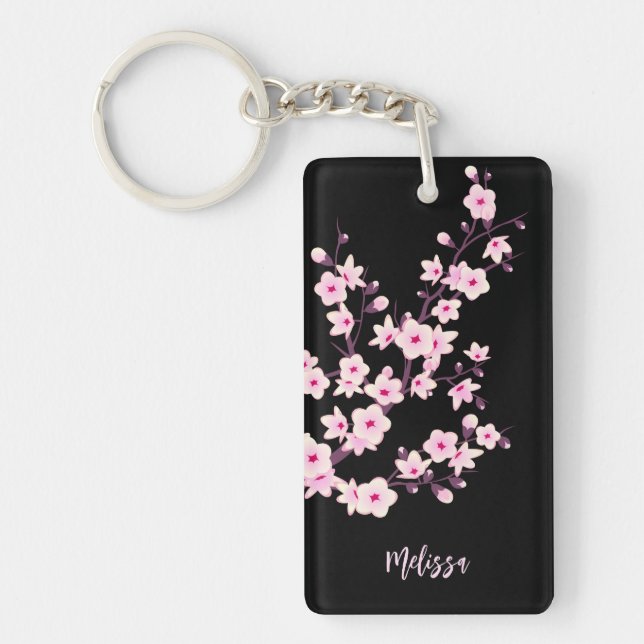 Floral Cherry Blossoms  Monogram Keychain (Front)