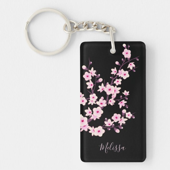 Floral Cherry Blossoms  Monogram Keychain (Front)