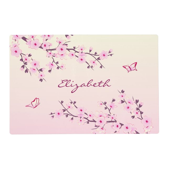 Floral Cherry Blossoms Monogram Pink Girly Placemat (Front)