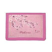 Floral Cherry Blossoms Monogram Pink Glitter Trifold Wallet Floral Cherry Blossoms Monogram Pink Glitter Trifold Wallet