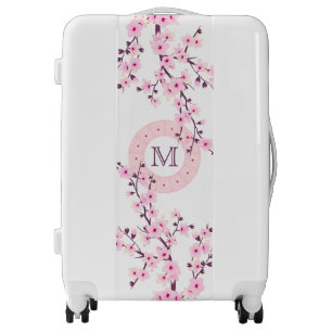 Floral Cherry Blossoms Monogram Pink White Luggage