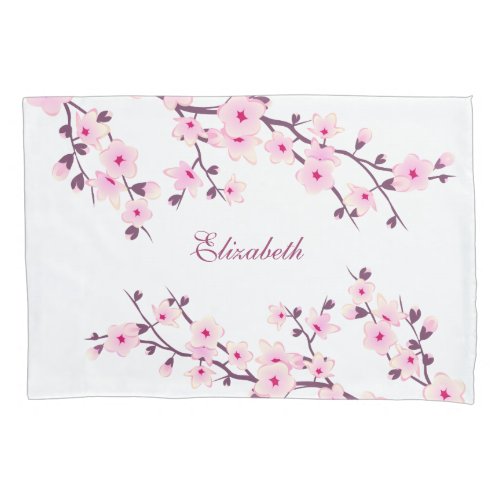Floral Cherry Blossoms Monogram Pink White Pillow  Pillow Case