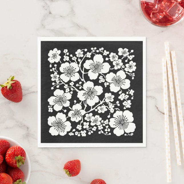 Floral Cherry Blossoms Pattern Napkins (Insitu)