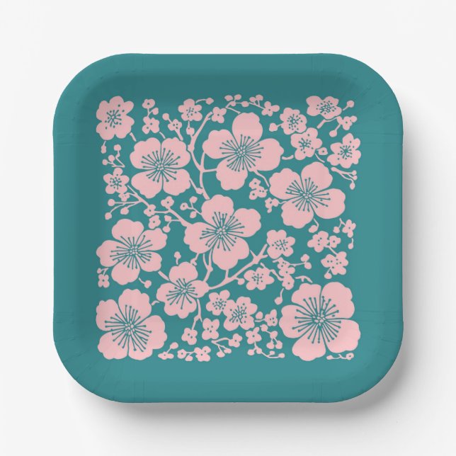 Floral Cherry Blossoms Pattern Paper Plates (Front)