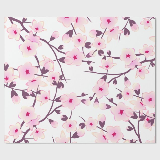 Floral Cherry Blossoms Pattern Wrapping Paper (Flat)