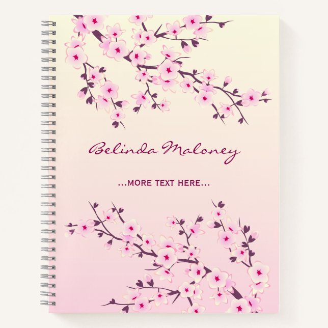 Floral Cherry Blossoms Pink Add Name And Year Notebook (Front)