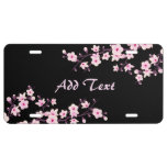 Floral Cherry Blossoms Pink Black Add Text License Plate