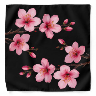 Floral Cherry Blossoms Pink Black Bandana