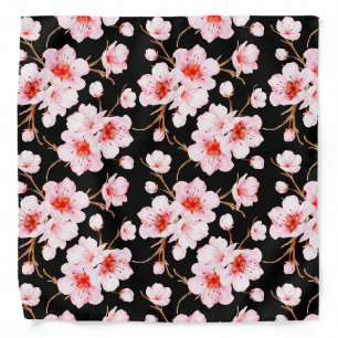 Floral Cherry Blossoms Pink Black Bandana
