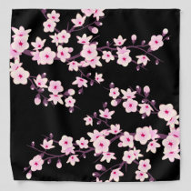 Floral Cherry Blossoms Pink Black Bandana