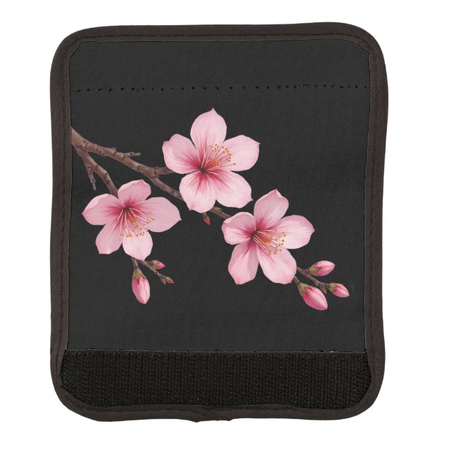 Floral Cherry Blossoms Pink Black Luggage Handle Wrap (Front)